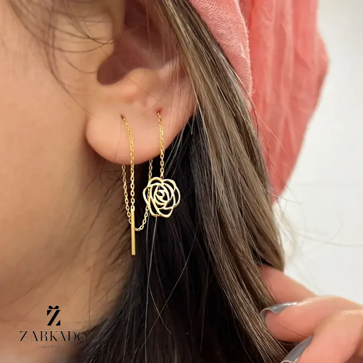 گوشواره طلا بخیه ای طرح گل کد E1023