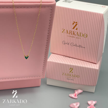 گردنبند زنجیری طلا طرح قلب میناکاری سبز
