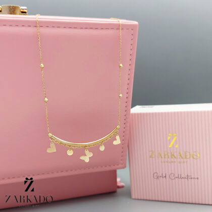 گردنبند زنجیری طلا طرح لبخند با آویز قلب و پروانه