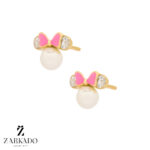 گوشواره میخی طلا طرح میکی موس و مروارید کد E988