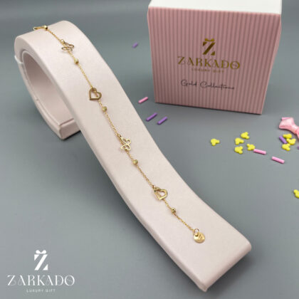 دستبند زنجیری طلا طرح ترکیبی قلب و پروانه