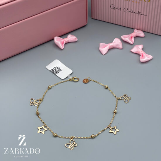 دستبند زنجیری طلا طرح ستاره و پروانه