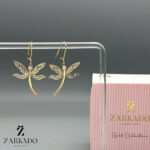 گوشواره آویز طلا سنجاقک با بال طرح دار کد E1223