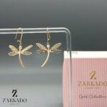 گوشواره آویز طلا طرح سنجاقک کد E1222