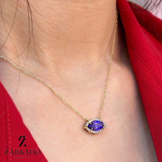 گردنبند طلا طرح مارکیز با نگین بنفش