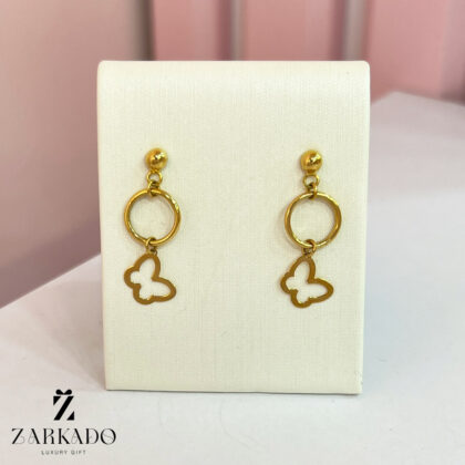 گوشواره میخی طلا طرح حلقه و پروانه آویز