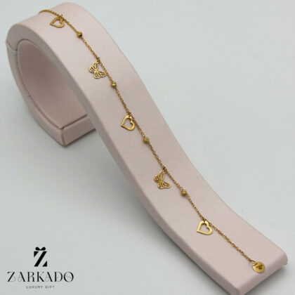 دستبند طلا طرح قلب و پروانه