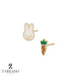 گوشواره میخی طلا طرح خرگوش و هویج کد E33120