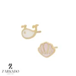 گوشواره میخی طلا طرح نهنگ و صدف کد E15100