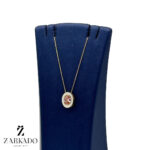 پلاک طلا طرح بیضی نگین صورتی و سفید کد P1780