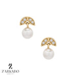 گوشواره میخی طلا برگ نگیندار و مروارید کد E5465