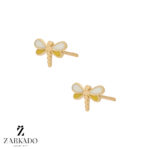 گوشواره میخی طلا سنجاقک میناکاری سفید و زرد کد E5573