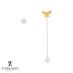 گوشواره میخی طلا لنگه به لنگه مروارید و پروانه کد E5646