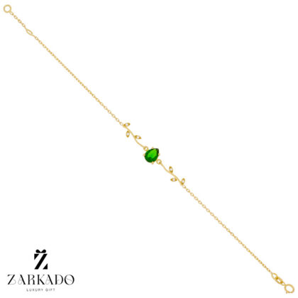 دستبند طلا شاخ و برگ با نگین اشکی