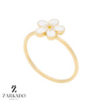 انگشتر طلا گل میناکاری سفید کد R5677