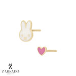 گوشواره میخی طلا قلب و خرگوش میناکاری کد E13650