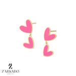 گوشواره میخی طلا قلب و آویز قلب میناکاری صورتی کد E5637