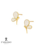گوشواره میخی طلا پروانه میناکاری سفید اکلیلی کد E5600