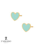 گوشواره میخی طلا قلب میناکاری آبی آسمانی کد E8362