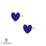گوشواره میخی طلا قلب میناکاری آبی کاربنی کد E16840