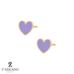 گوشواره میخی طلا قلب میناکاری بنفش کد E8364