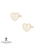 گوشواره میخی طلا قلب میناکاری سفید کد E11717