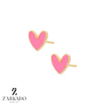 گوشواره میخی طلا قلب گوارسه دار میناکاری صورتی