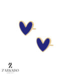 گوشواره میخی طلا قلب گوارسه دار میناکاری آبی کاربنی کد E5621