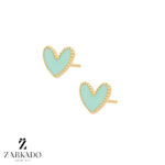 گوشواره میخی طلا قلب گوارسه دار میناکاری آبی آسمانی کد E5610