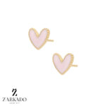 گوشواره میخی طلا قلب گوارسه دار میناکاری صورتی کد E5625