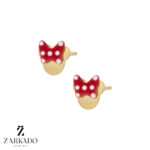گوشواره میخی طلا طرح میکی موس پاپیون قرمز کد E25628