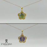 پلاک طلا طرح گل کریستالی دورو بنفش و سبز کد P5379