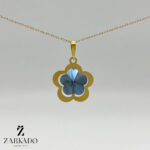 پلاک طلا طرح گل کریستالی سرمه ای کد P5396