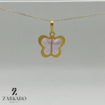 پلاک طلا طرح پروانه کریستالی صورتی کد N5455