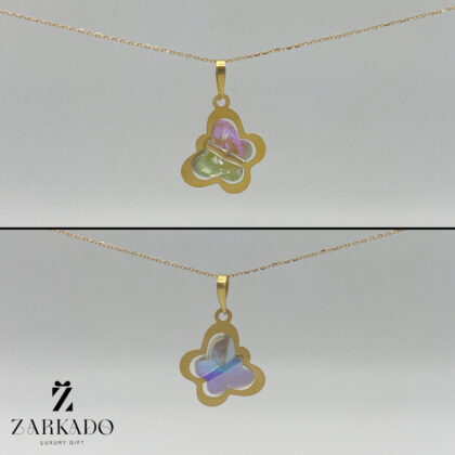 پلاک طلا پروانه کریستالی دورو هفت رنگ