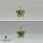 پلاک طلا پروانه کریستالی دورو خاکستری و سبز کد P5444