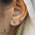 گوشواره میخی طلا طرح پروانه بنفش کد E5570