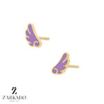 گوشواره میخی طلا طرح بال فرشته بنفش کد E5588