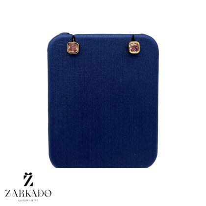 گوشواره میخی طلا مربع نگین صورتی