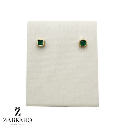 گوشواره میخی طلا مربع نگین سبز