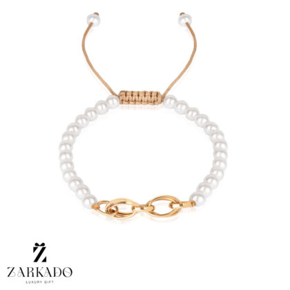 دستبند مرواریدی سفید با پلاک طلا طرح لکسوس