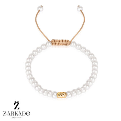 دستبند مرواریدی سفید با گوی طلا کپسولی خطی