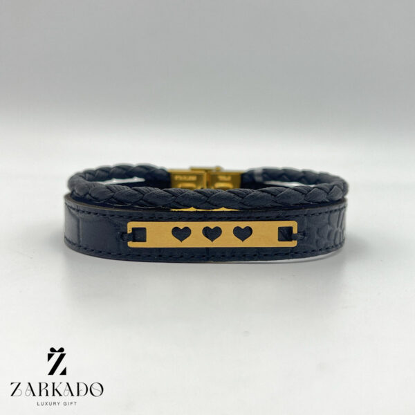 دستبند چرم دولاینه با پلاک طلا طرح قلب