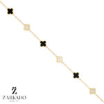 دستبند طلا ونکلیف میناکاری سفید و مشکی 6 تایی کد B21011