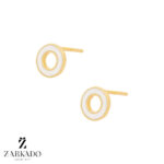 گوشواره میخی طلا دایره میناکاری سفید کد E8058