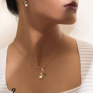 نیم ست طلا گل رز و شاخه برگ