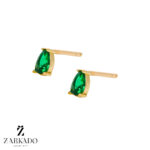 گوشواره میخی طلا طرح اشک نگین سبز کد E10140