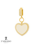 پلاک طلا قلب سفید نگین دار