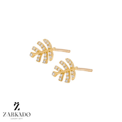 گوشواره میخی طلا برگ انجیری نگین دار