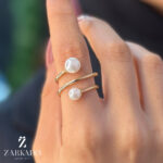 انگشتر طلا طرح پیچ و مروارید کد R11086